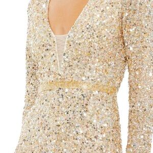 Mac Duggal - Sequined Allover Long Sleeve Jumpsuit Bachelorette Bridal